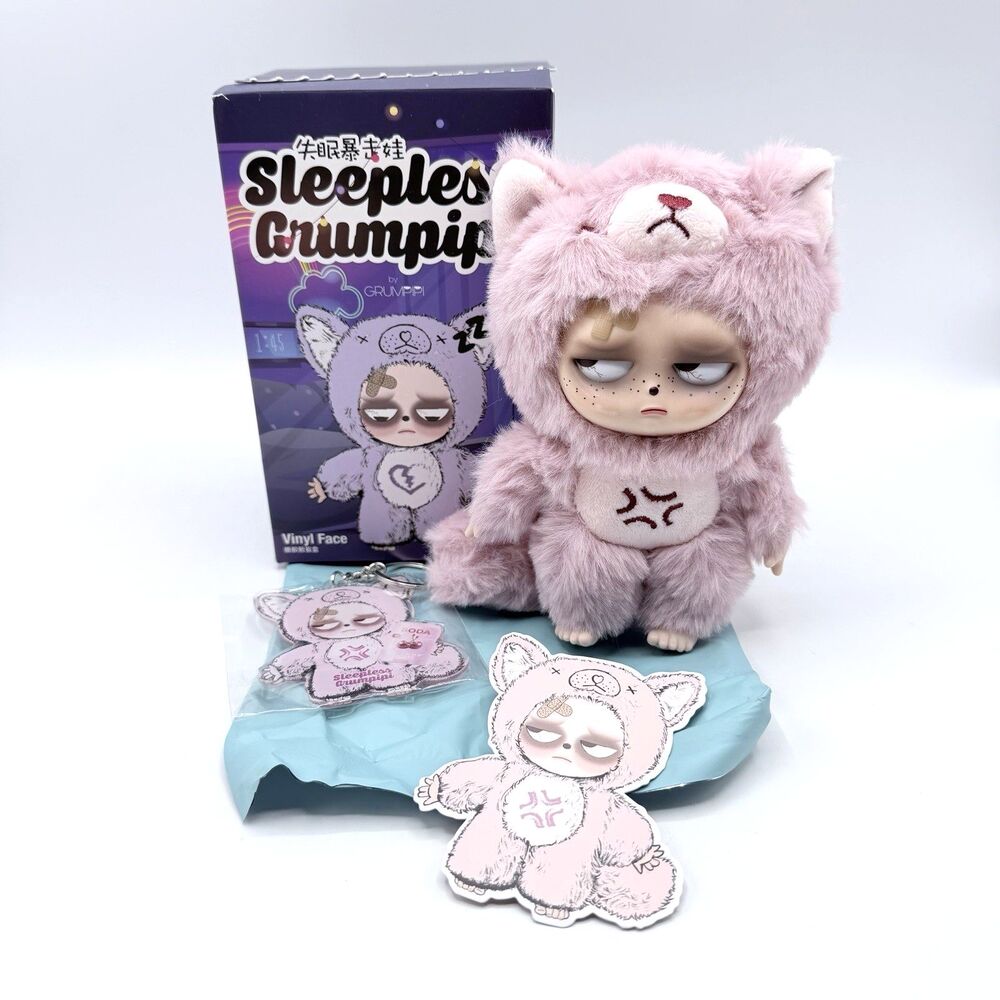 Sleepless Grumpipi Vinyl Face Plush Pendant Pink Keychain Card Confirmed QI QI